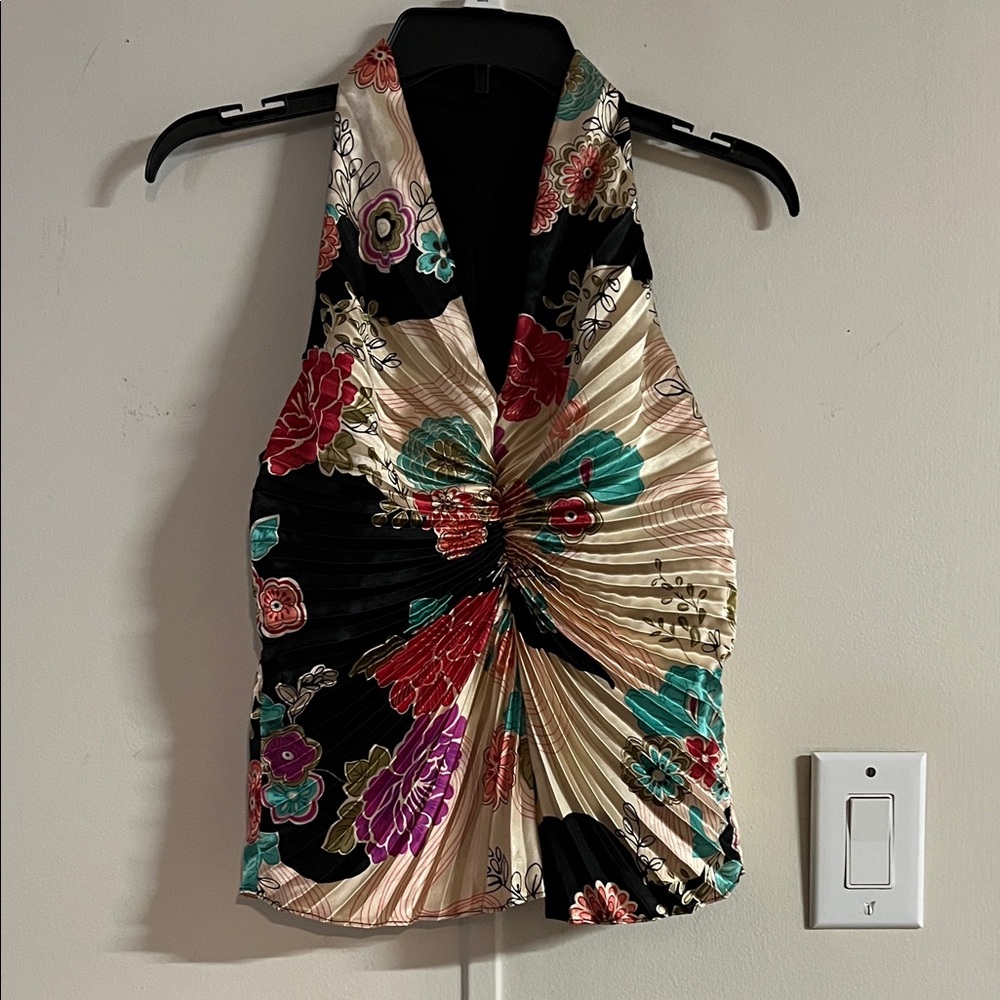 Floral Pleated Halter Top Japanese floral